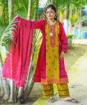 ✨ ঈদ স্পেশাল ১০০% সুতি আরং কটন থ্রি পিস 🧵 এমব্রয়ডারি ও স্কিন প্রিন্ট কাজ (100% Cotton Three Piece )