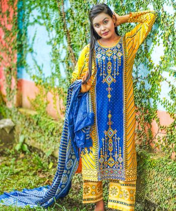 ✨100% Cotton Three Piece ✨১০০% সুতি আরং কটন থ্রি পিস  🧵 এমব্রয়ডারি ও স্কিন প্রিন্ট কাজ